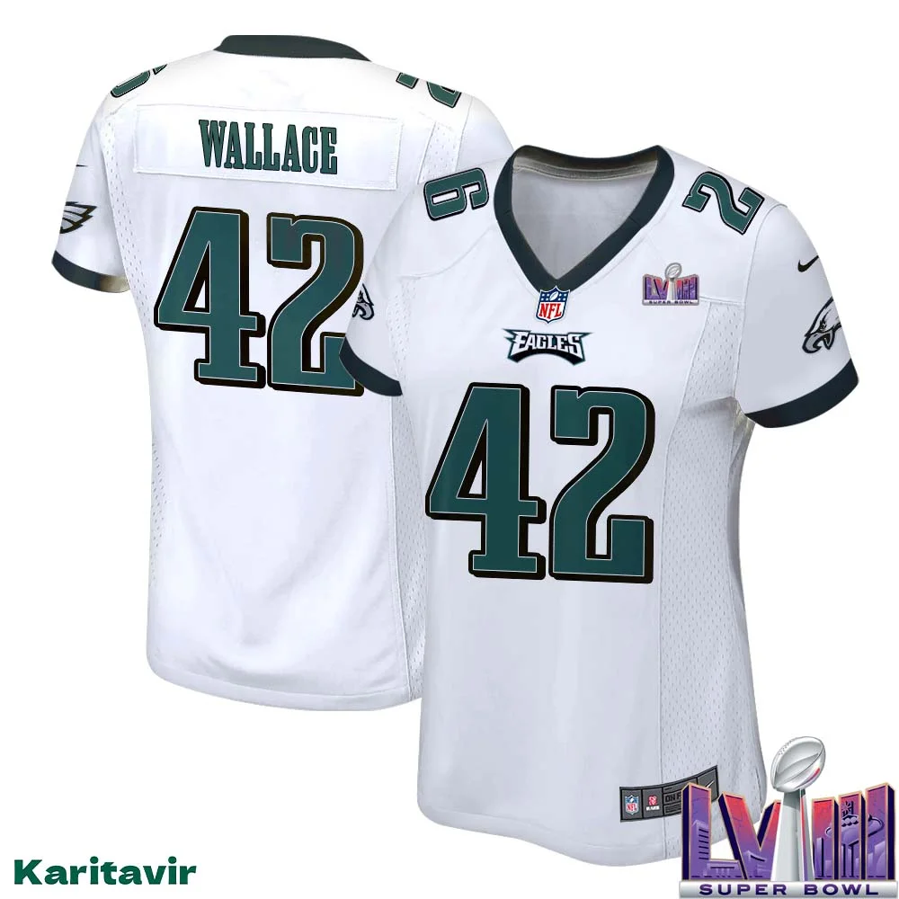 KVon Wallace No 42 Women White Eagles Super Bowl LVIII Away Game Player Jersey 1
