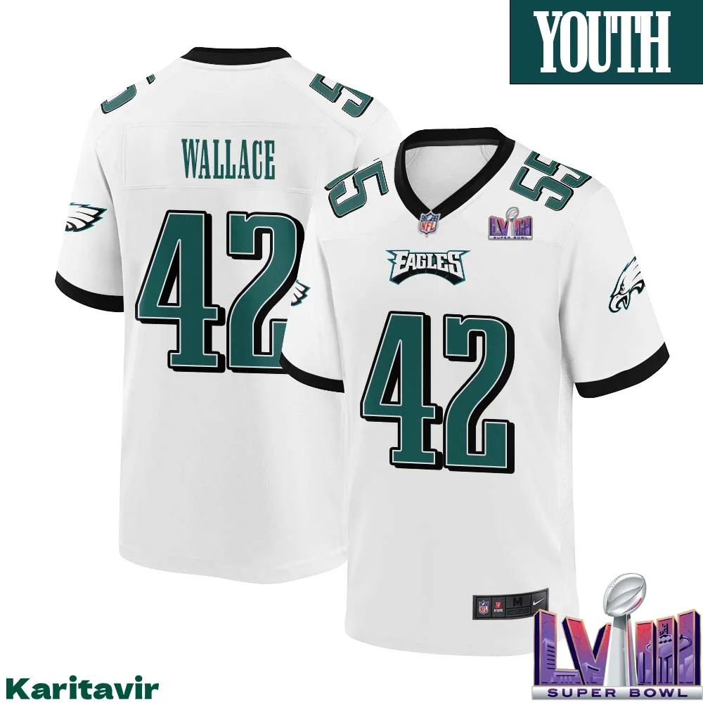 KVon Wallace No 42 Youth White Philadelphia Eagles Super Bowl LVIII Away Game Player Jersey
