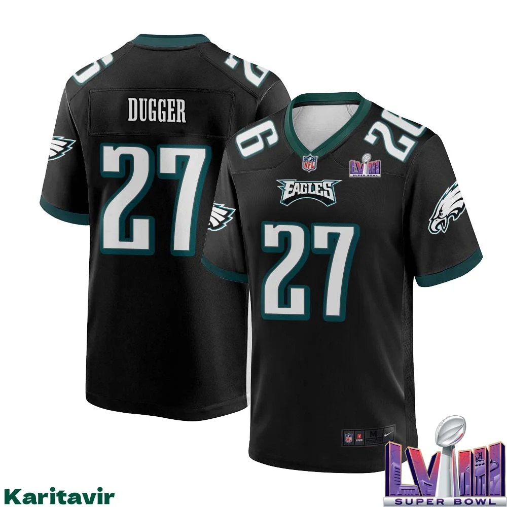 Kyle Dugger No 27 Men Black Philadelphia Eagles Super Bowl LVIII Alternate Game Player Jersey 1
