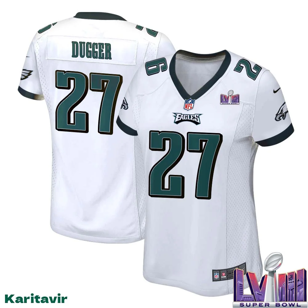 Kyle Dugger No 27 Women White Eagles Super Bowl LVIII Away Game Player Jersey