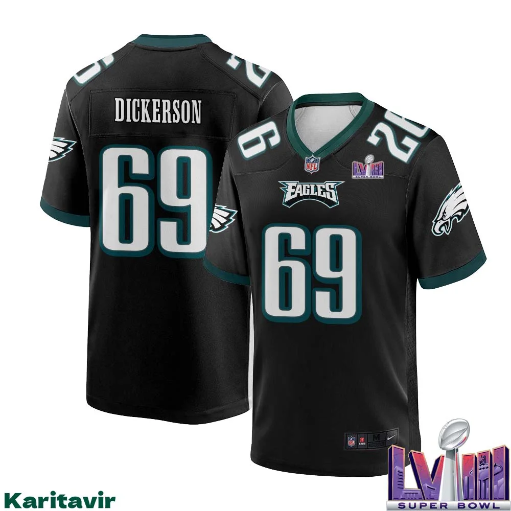 Landon Dickerson No 69 Men Black Philadelphia Eagles Super Bowl LVIII Alternate Game Player Jersey 1