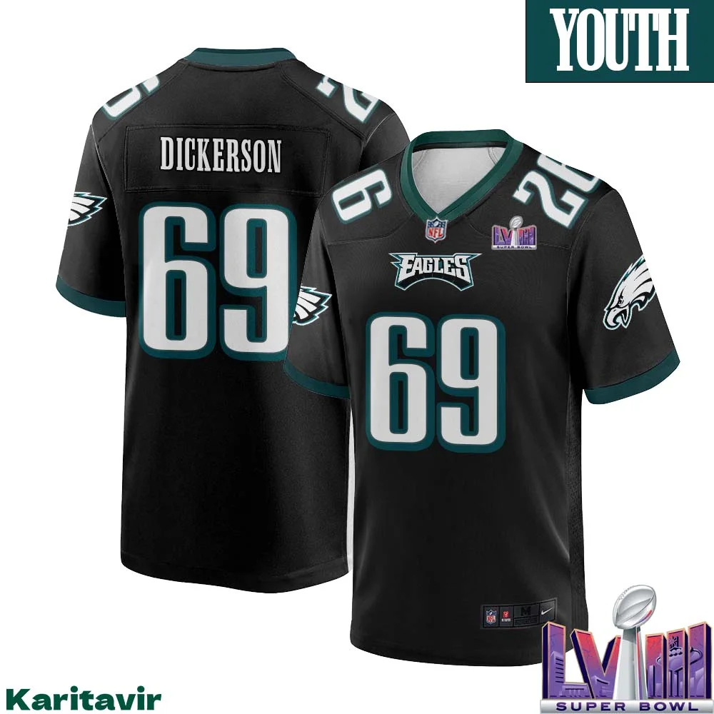 Landon Dickerson No 69 Youth Black Philadelphia Eagles Super Bowl LVIII Alternate Game Player Jersey 1