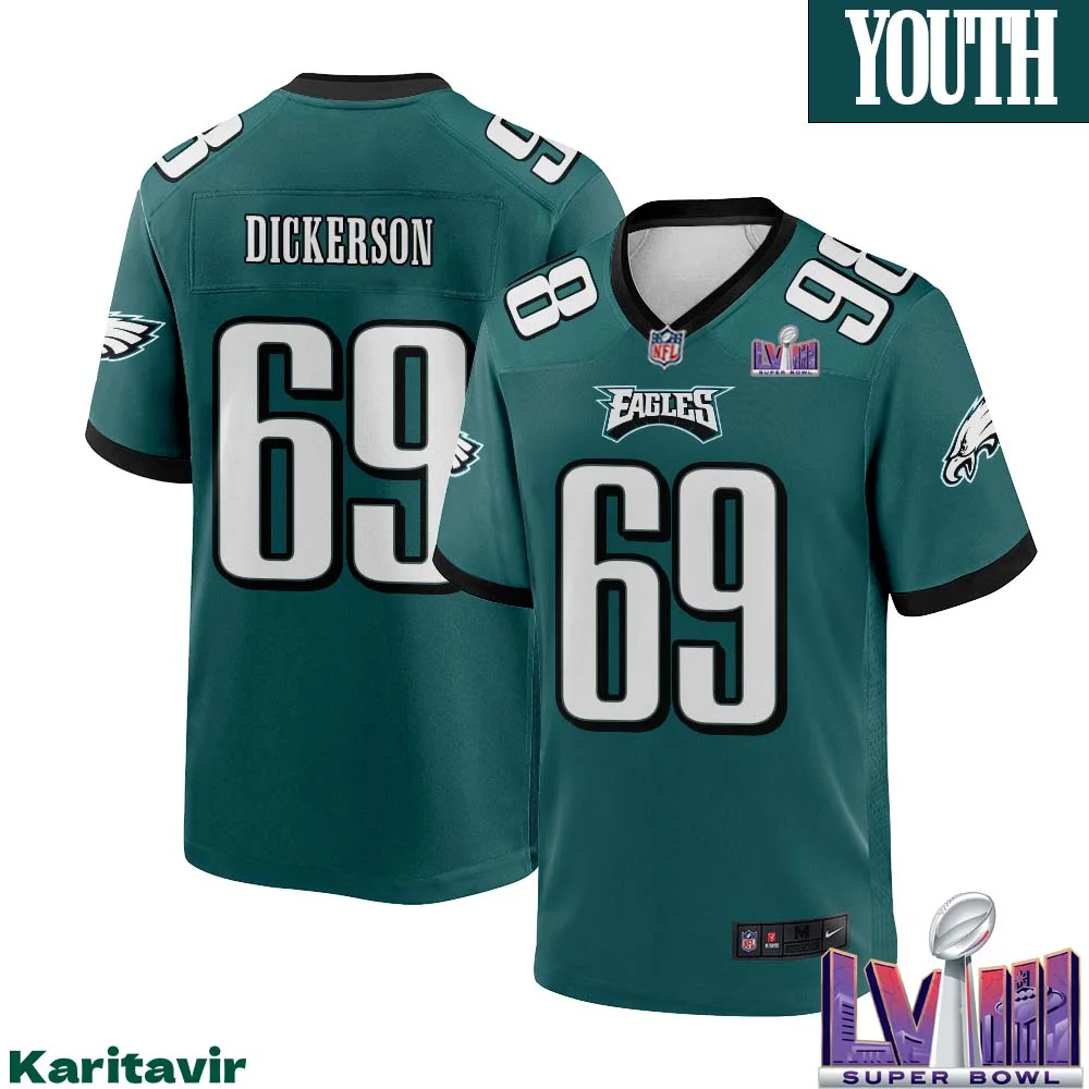 Landon Dickerson No 69 Youth Midnight Green Philadelphia Eagles Super Bowl LVIII Home Game Player Jersey 1