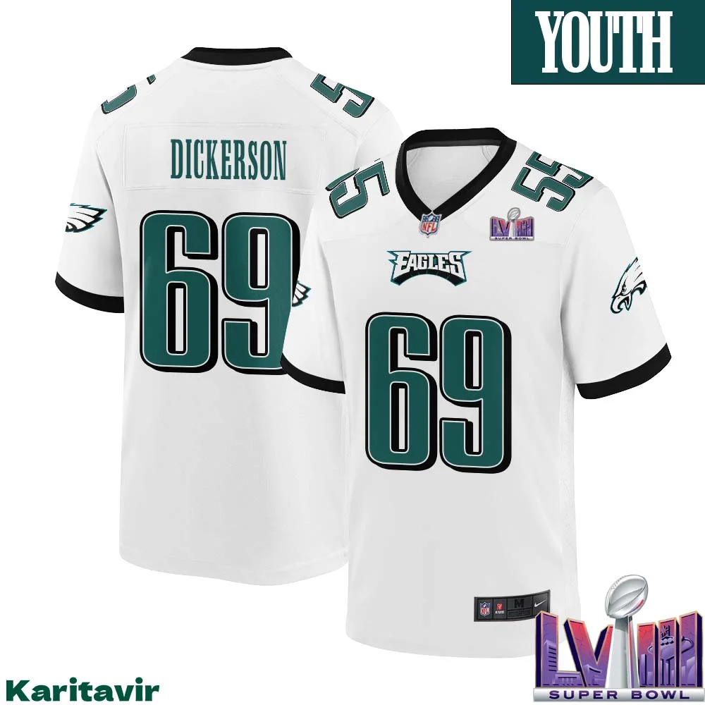 Landon Dickerson No 69 Youth White Philadelphia Eagles Super Bowl LVIII Away Game Player Jersey
