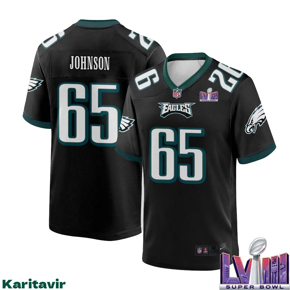 Lane Johnson No 65 Men Black Philadelphia Eagles Super Bowl LVIII Alternate Game Player Jersey 1