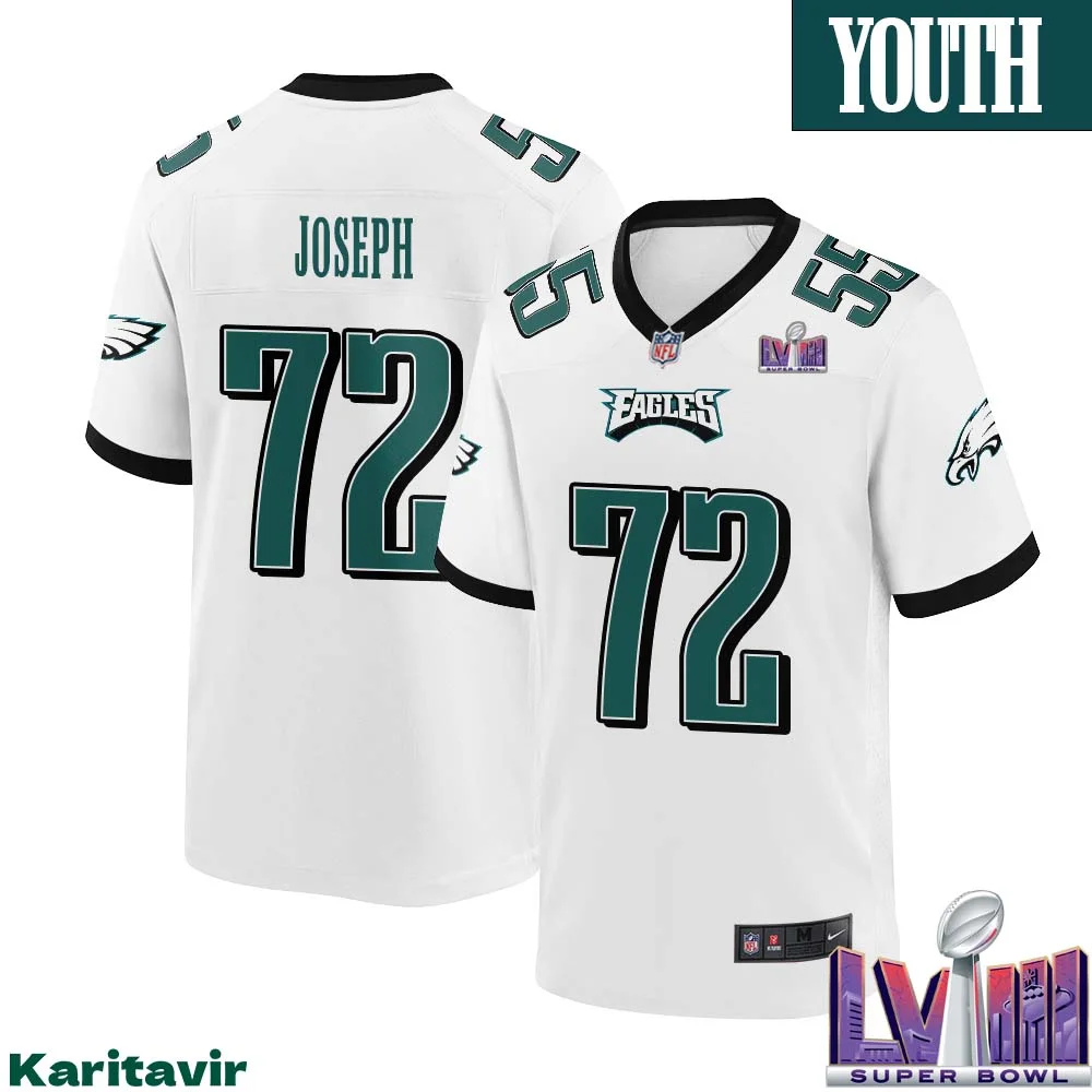 Linval Joseph No 72 Youth White Philadelphia Eagles Super Bowl LVIII Away Game Player Jersey