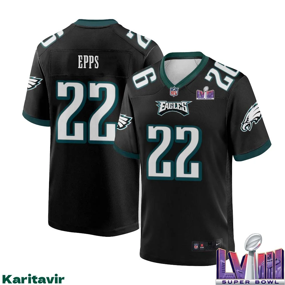 Marcus Epps No 22 Men Black Philadelphia Eagles Super Bowl LVIII Alternate Game Player Jersey