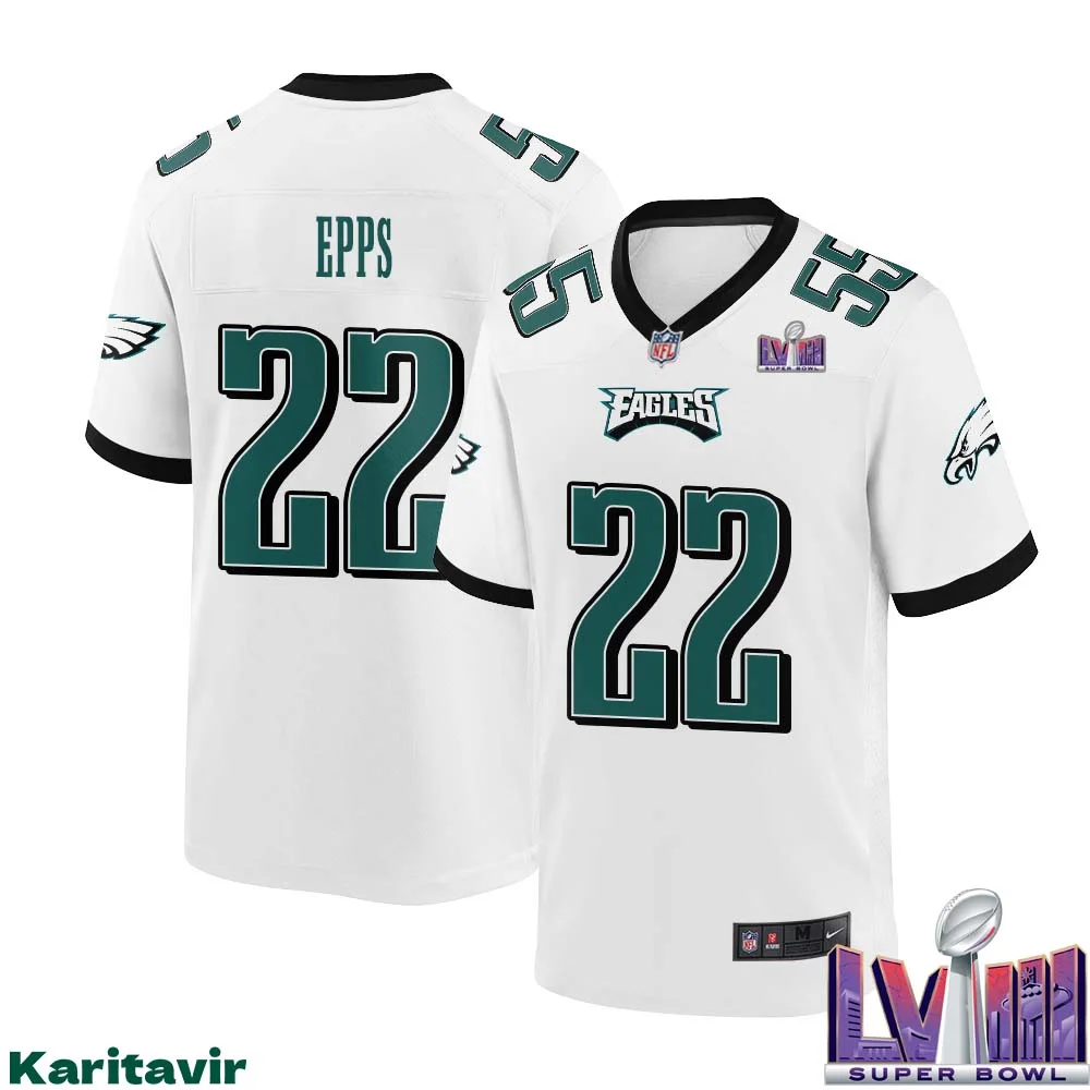 Marcus Epps No 22 Men White Philadelphia Eagles Super Bowl LVIII Away Game Player Jersey