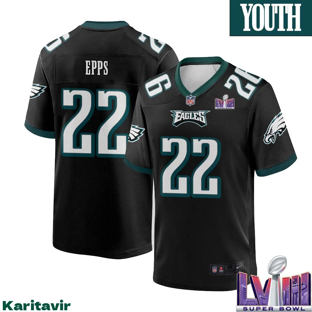 Marcus Epps No 22 Youth Black Philadelphia Eagles Super Bowl LVIII Alternate Game Player Jersey