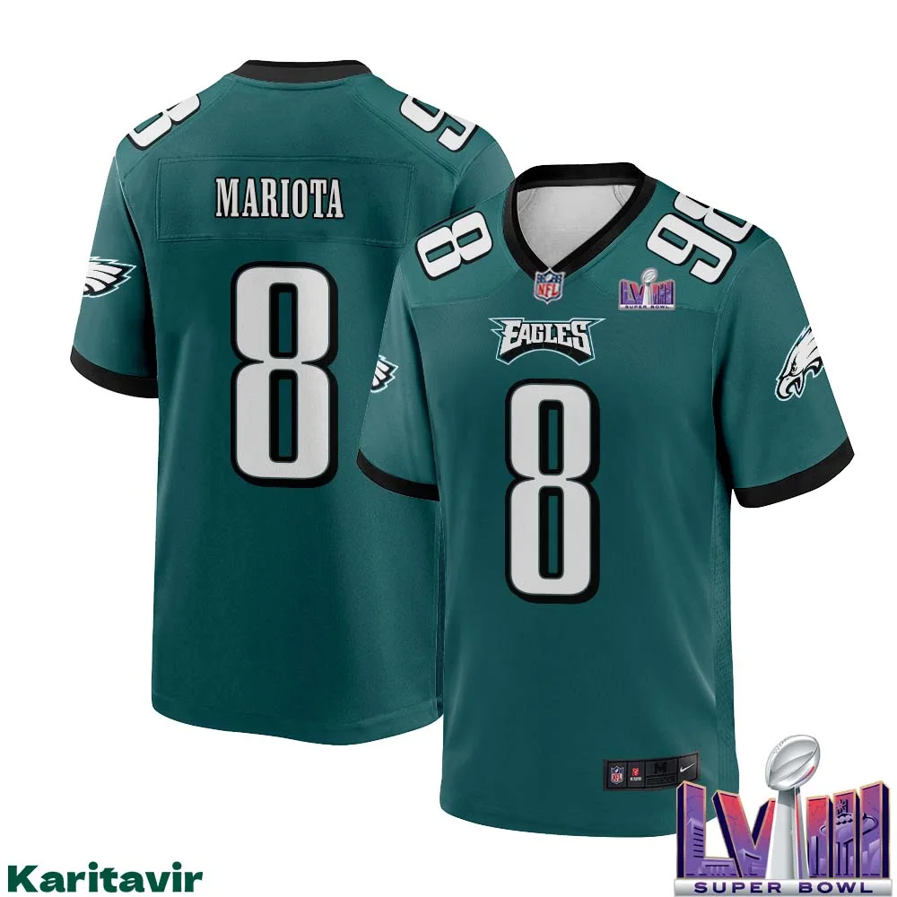 Marcus Mariota No 8 Men Midnight Green Philadelphia Eagles Super Bowl LVIII Home Game Player Jersey