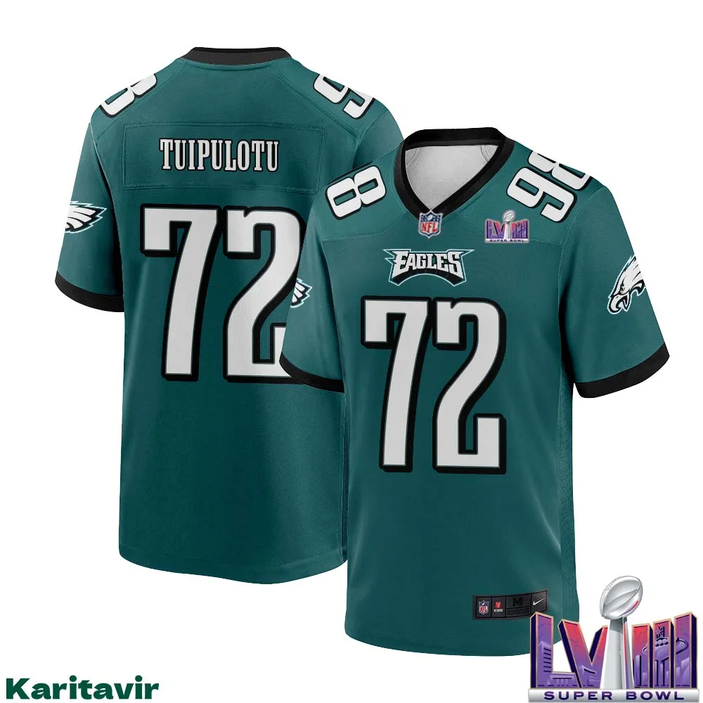 Marlon Tuipulotu No 72 Men Midnight Green Philadelphia Eagles Super Bowl LVIII Home Game Player Jersey