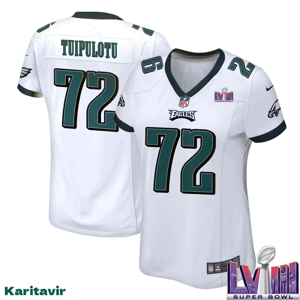 Marlon Tuipulotu No 72 Women White Eagles Super Bowl LVIII Away Game Player Jersey 1