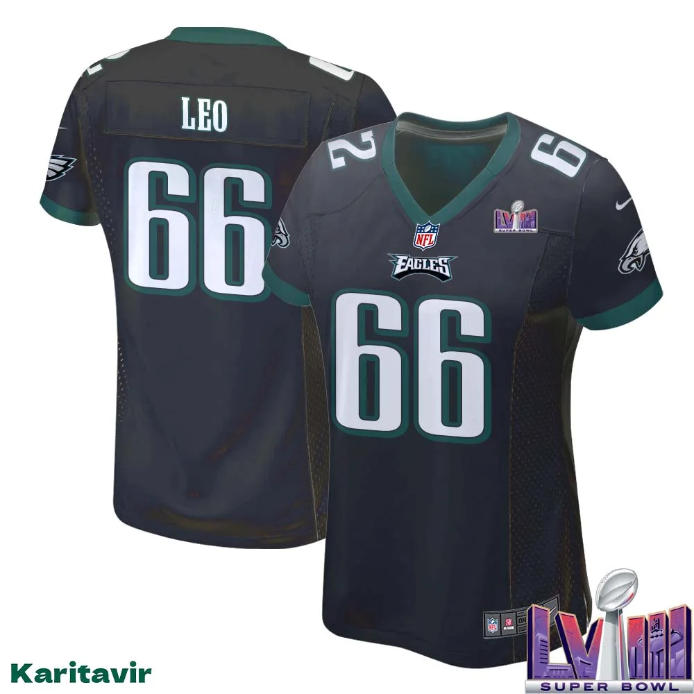 Matt Leo No 66 Women Black Philadelphia Eagles Super Bowl LVIII Alternate Game Player Jersey