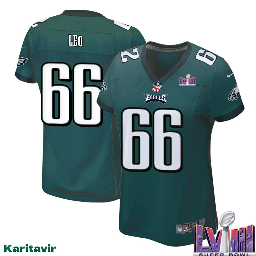 Matt Leo No 66 Women Midnight Green Philadelphia Eagles Super Bowl LVIII Home Game Player Jersey