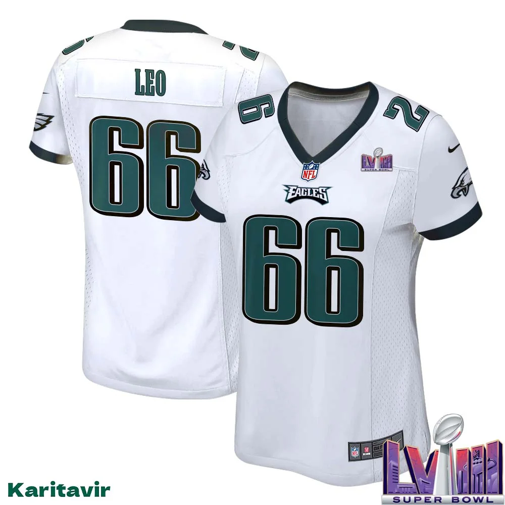 Matt Leo No 66 Women White Eagles Super Bowl LVIII Away Game Player Jersey 1