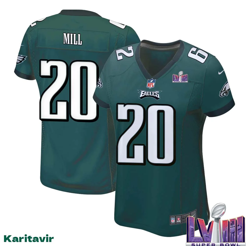 Meek Mill No 20 Women Midnight Green Philadelphia Eagles Super Bowl LVIII Home Game Player Jersey