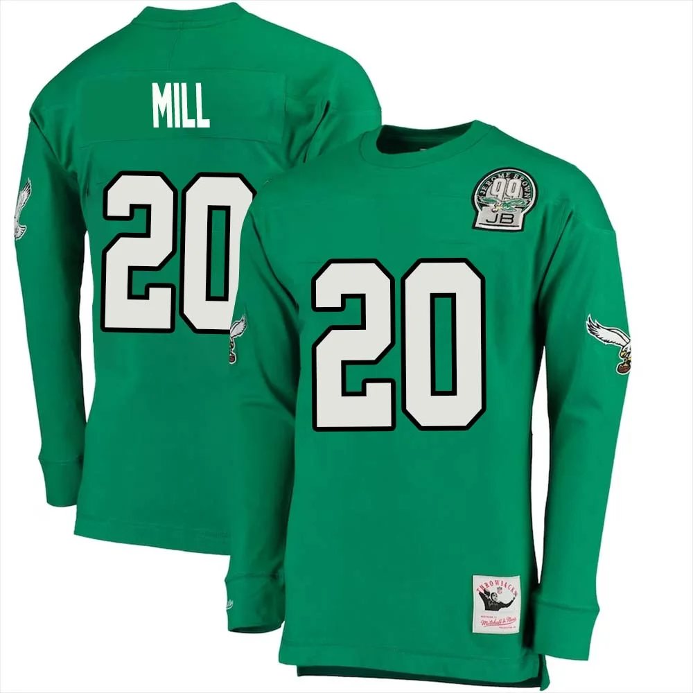 Meek Millno 20 Mitchell Ness Kelly Long Sleeve Top Green Philadelphia Eagles Throwback Retired Player