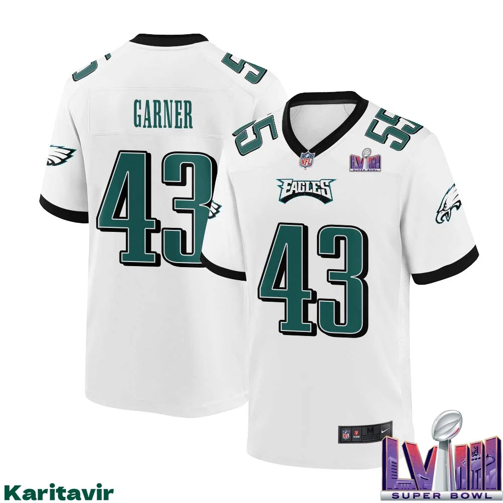 Mekhi Garner No 43 Men White Philadelphia Eagles Super Bowl LVIII Away Game Player Jersey