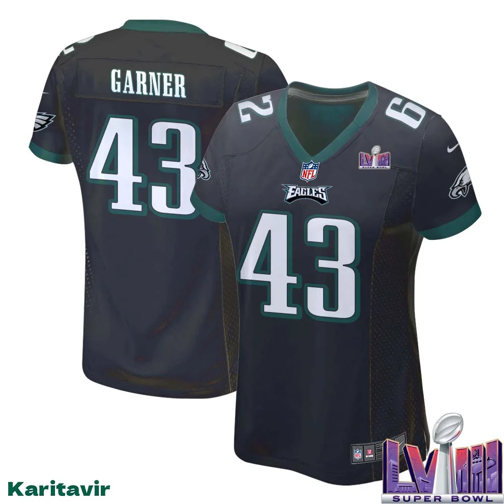 Mekhi Garner No 43 Women Black Philadelphia Eagles Super Bowl LVIII Alternate Game Player Jersey 1