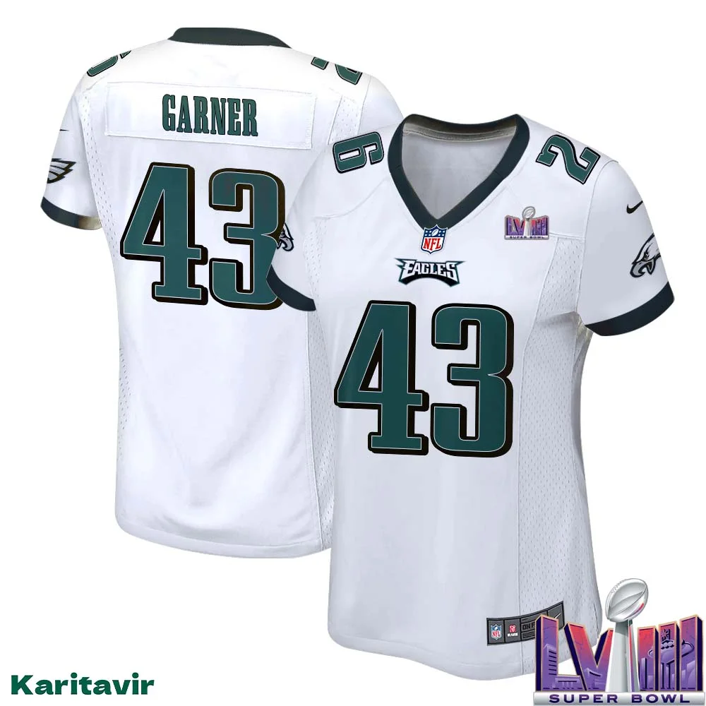 Mekhi Garner No 43 Women White Eagles Super Bowl LVIII Away Game Player Jersey
