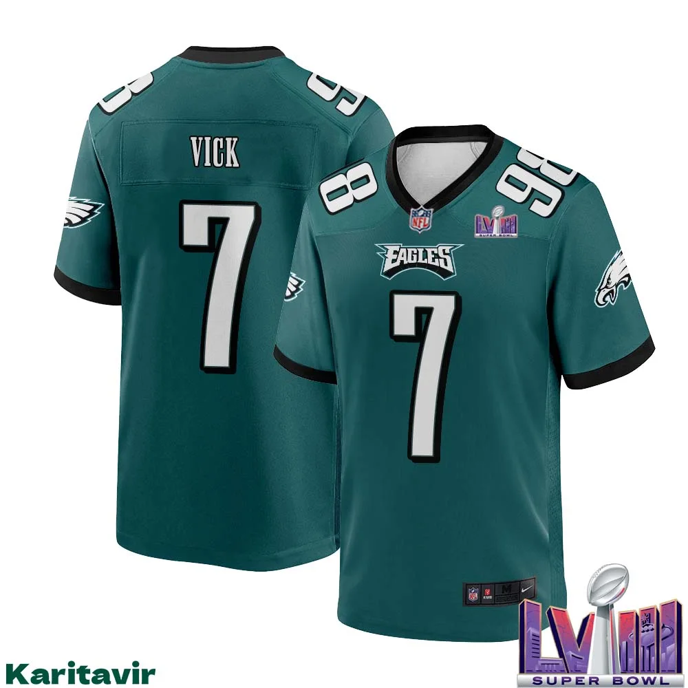 Michael Vick Eagles No 7 Men Midnight Green Philadelphia Eagles Super Bowl LVIII Home Game Player Jersey 1