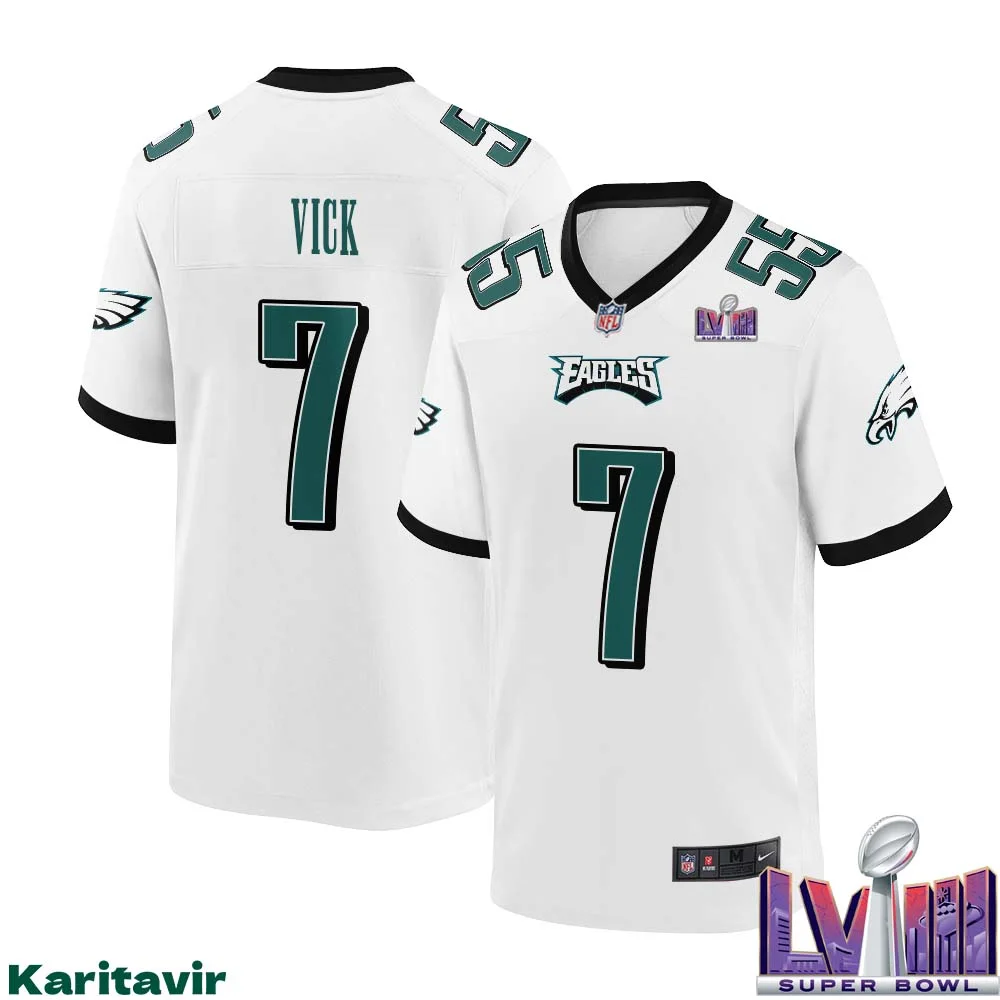 Michael Vick Eagles No 7 Men White Philadelphia Eagles Super Bowl LVIII Away Game Player Jersey 1
