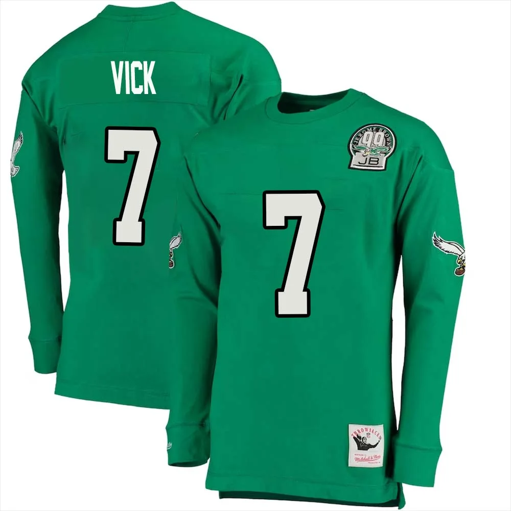 Michael Vick Eagles No 7 Mitchell Ness Kelly Long Sleeve Top Green Philadelphia Eagles Throwback Retired Player 1