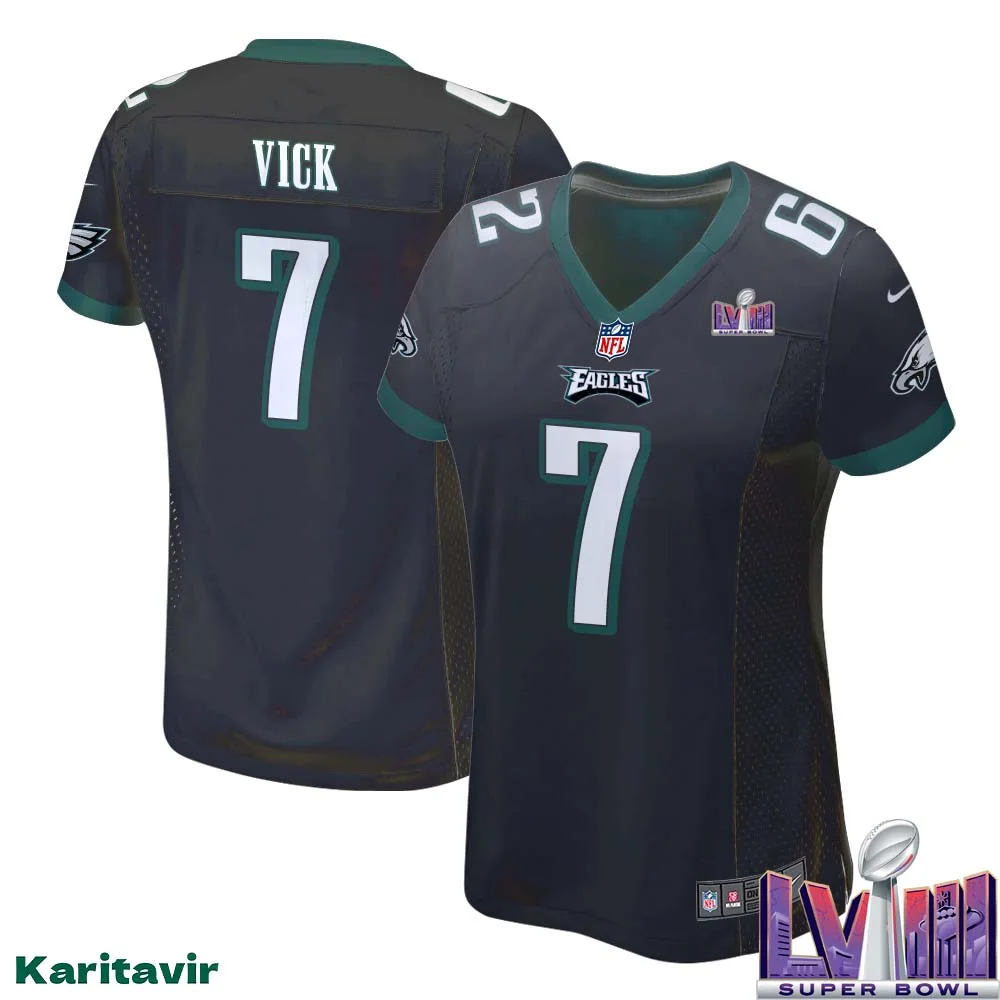 Michael Vick Eagles No 7 Women Black Philadelphia Eagles Super Bowl LVIII Alternate Game Player Jersey