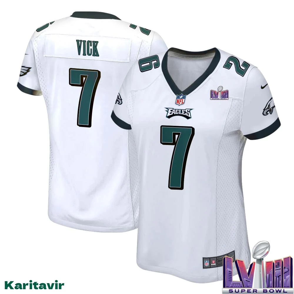 Michael Vick Eagles No 7 Women White Eagles Super Bowl LVIII Away Game Player Jersey