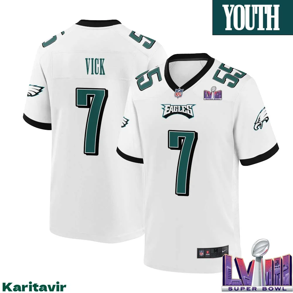 Michael Vick Eagles No 7 Youth White Philadelphia Eagles Super Bowl LVIII Away Game Player Jersey