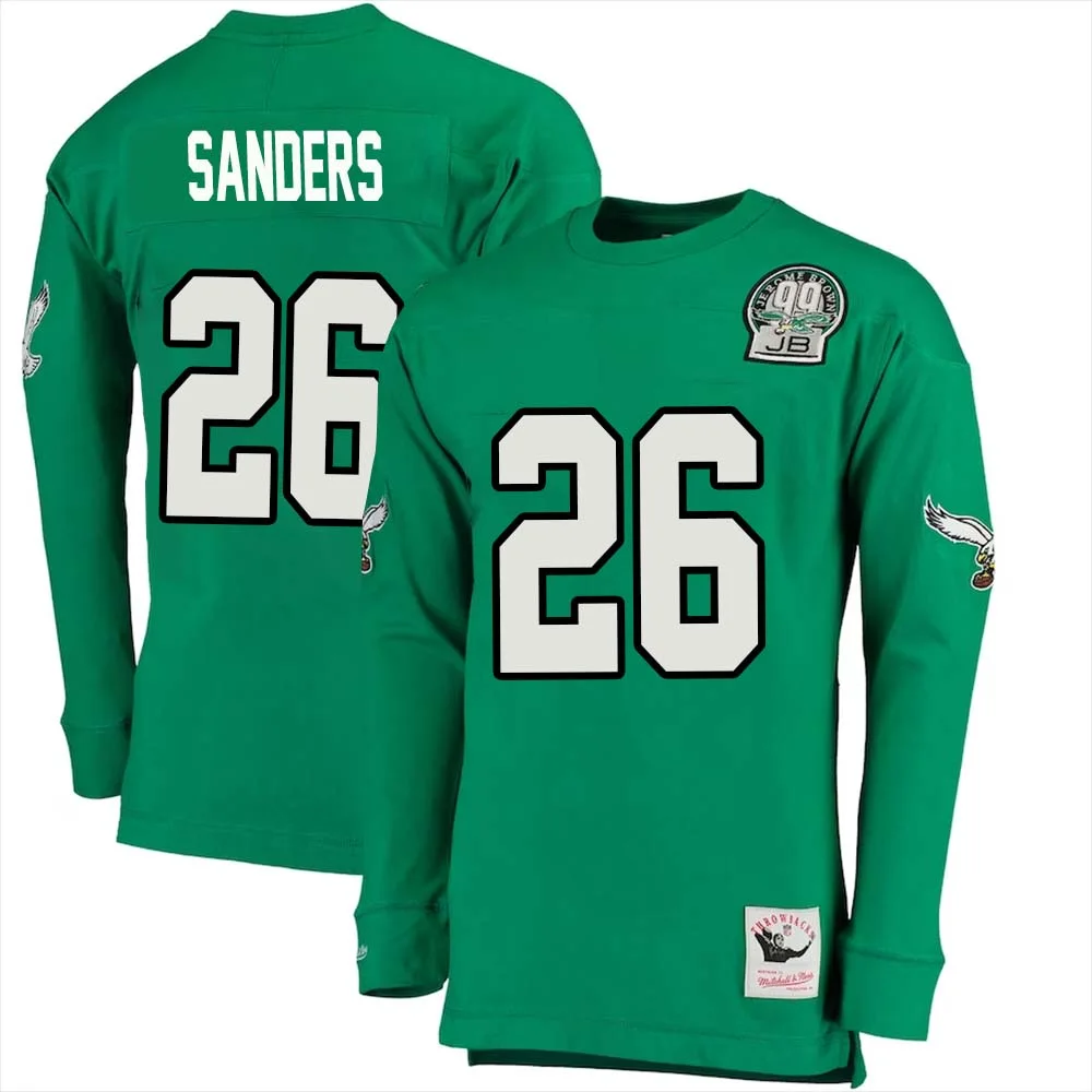 Miles Sanders No 26 Mitchell Ness Kelly Long Sleeve Top Green Philadelphia Eagles Throwback Retired Player