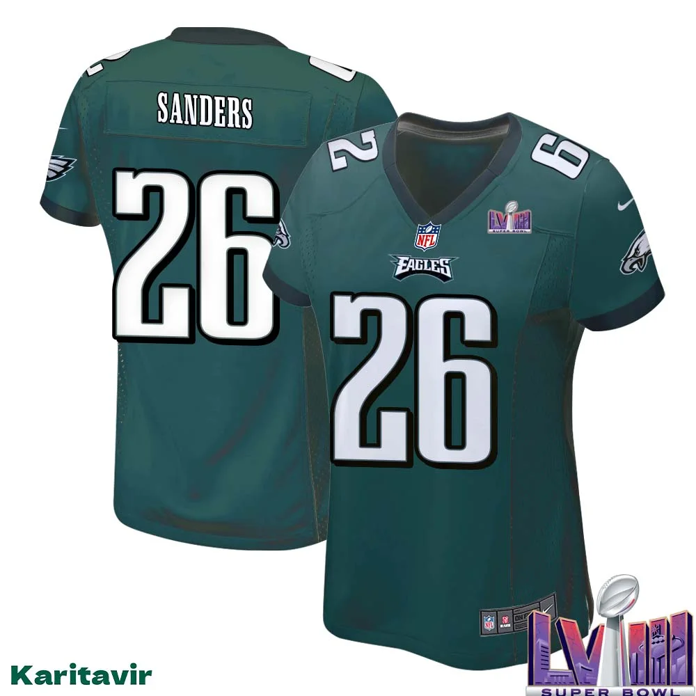 Miles Sanders No 26 Women Midnight Green Philadelphia Eagles Super Bowl LVIII Home Game Player Jersey 1