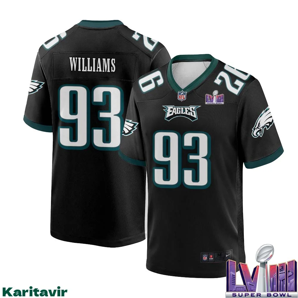 Milton Williams No 93 Men Black Philadelphia Eagles Super Bowl LVIII Alternate Game Player Jersey