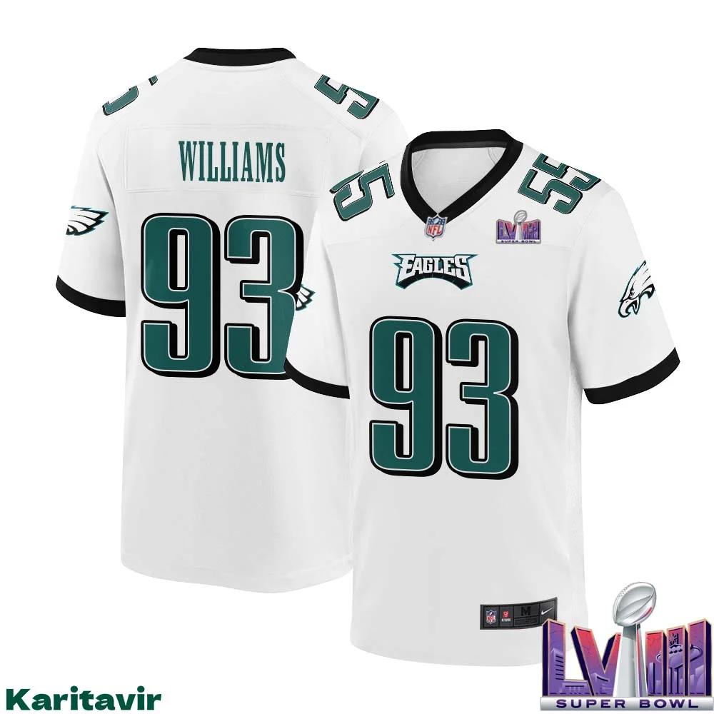 Milton Williams No 93 Men White Philadelphia Eagles Super Bowl LVIII Away Game Player Jersey