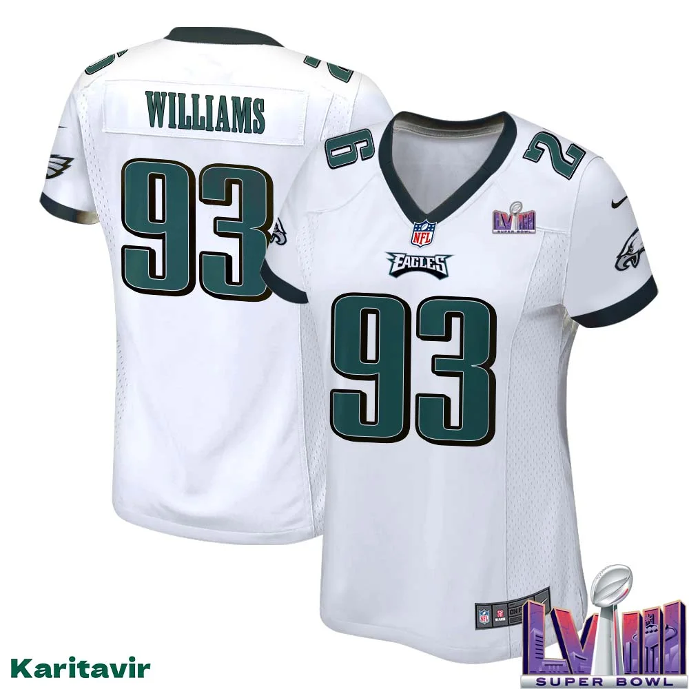 Milton Williams No 93 Women White Eagles Super Bowl LVIII Away Game Player Jersey