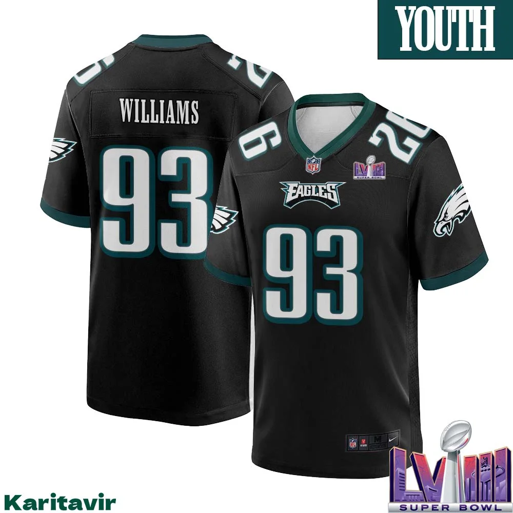 Milton Williams No 93 Youth Black Philadelphia Eagles Super Bowl LVIII Alternate Game Player Jersey 1