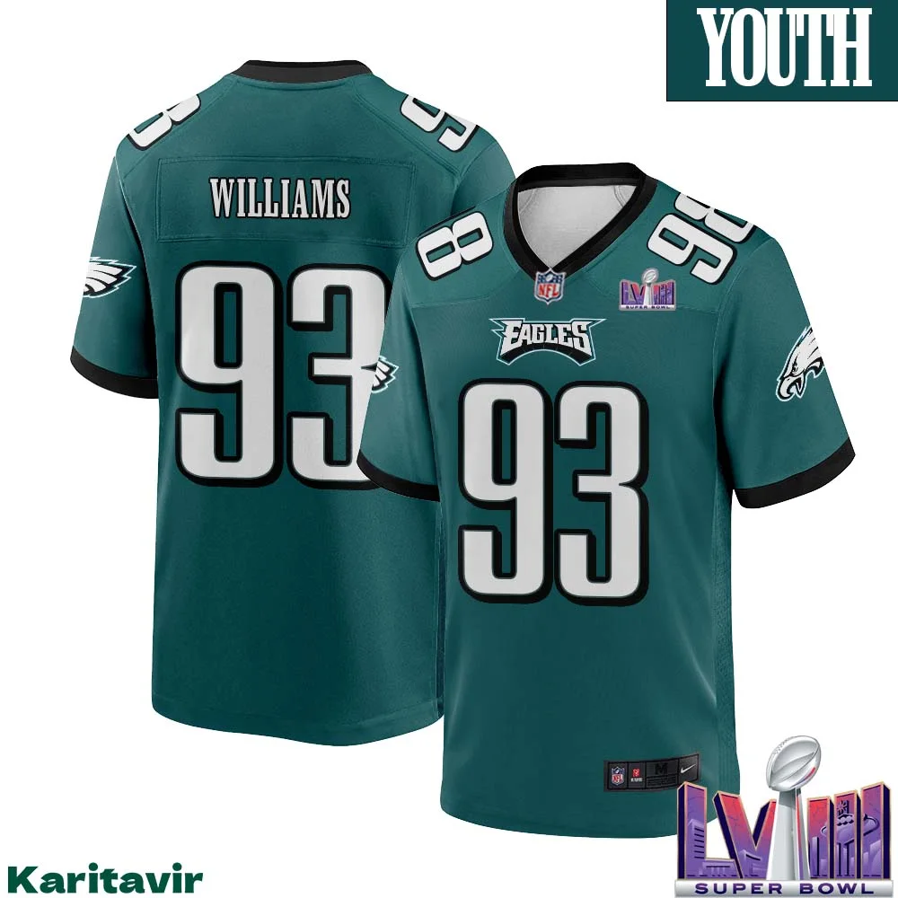 Milton Williams No 93 Youth Midnight Green Philadelphia Eagles Super Bowl LVIII Home Game Player Jersey