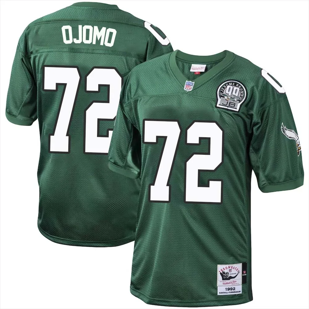 Moro Ojomo No 72 Philadelphia Eagles Mitchell Ness Kelly Green 1992 Authentic Throwback Retired Player Jersey 1