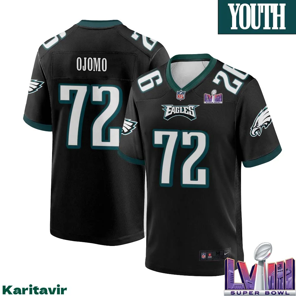 Moro Ojomo No 72 Youth Black Philadelphia Eagles Super Bowl LVIII Alternate Game Player Jersey