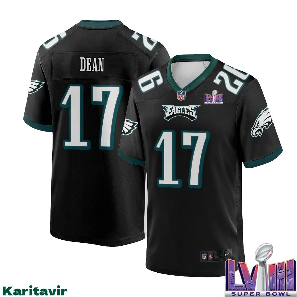 Nakobe Dean No 17 Men Black Philadelphia Eagles Super Bowl LVIII Alternate Game Player Jersey 1