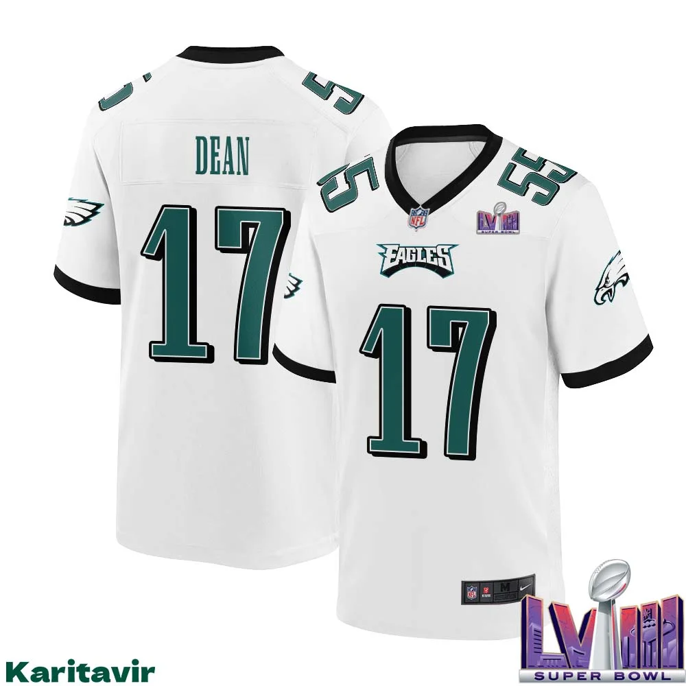 Nakobe Dean No 17 Men White Philadelphia Eagles Super Bowl LVIII Away Game Player Jersey
