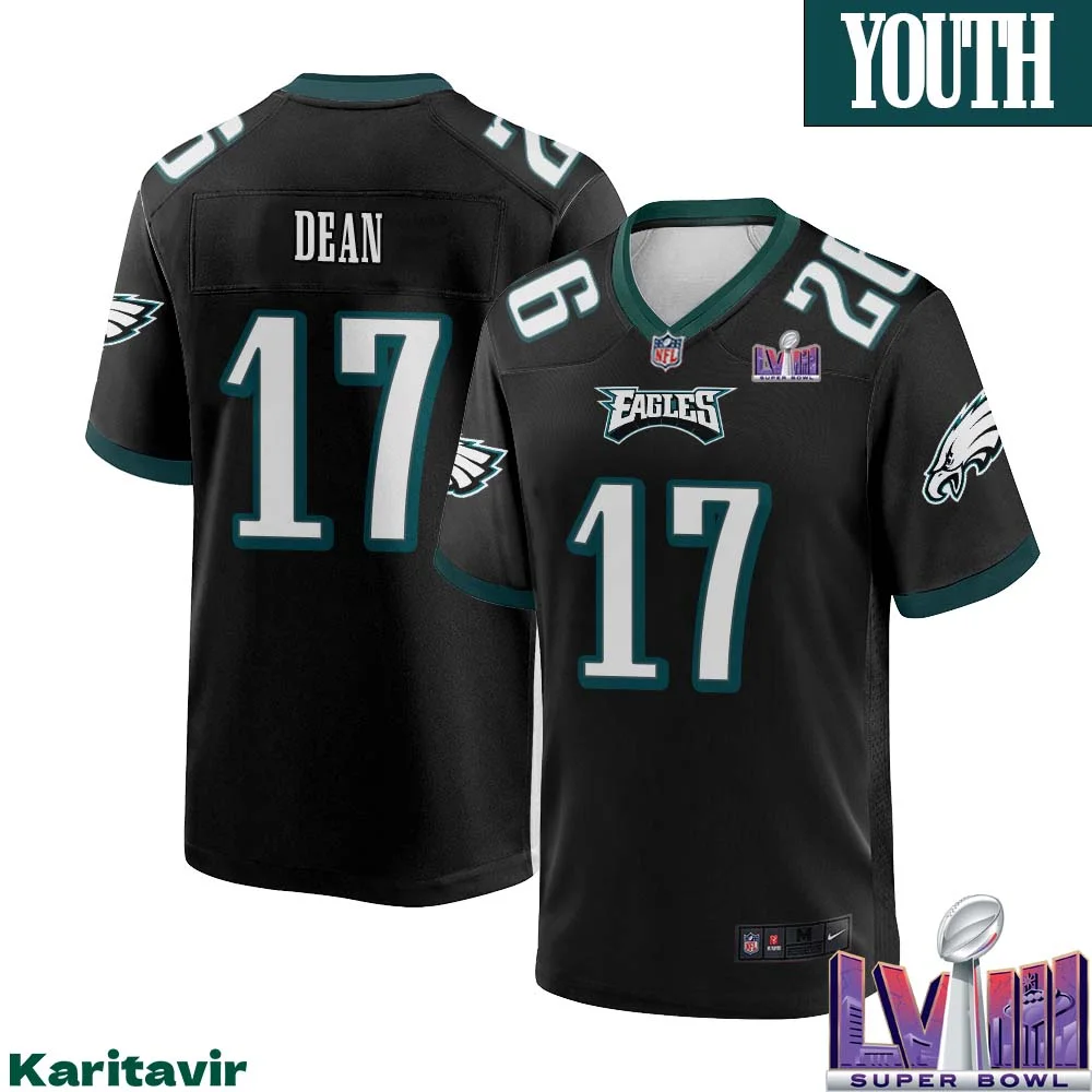 Nakobe Dean No 17 Youth Black Philadelphia Eagles Super Bowl LVIII Alternate Game Player Jersey 1