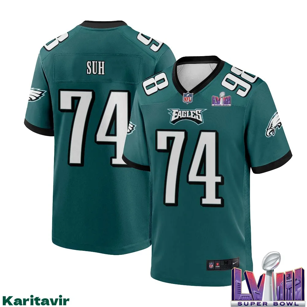 Ndamukong Suh No 74 Men Midnight Green Philadelphia Eagles Super Bowl LVIII Home Game Player Jersey 1