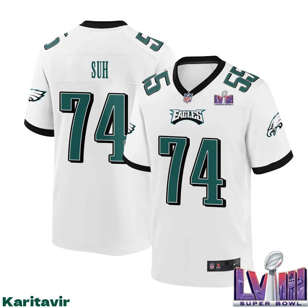 Ndamukong Suh No 74 Men White Philadelphia Eagles Super Bowl LVIII Away Game Player Jersey 1