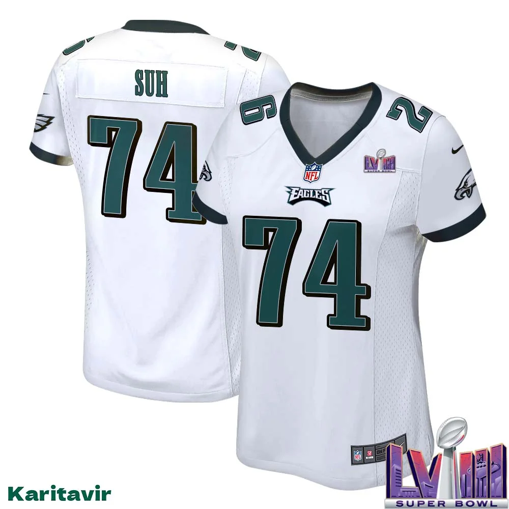 Ndamukong Suh No 74 Women White Eagles Super Bowl LVIII Away Game Player Jersey