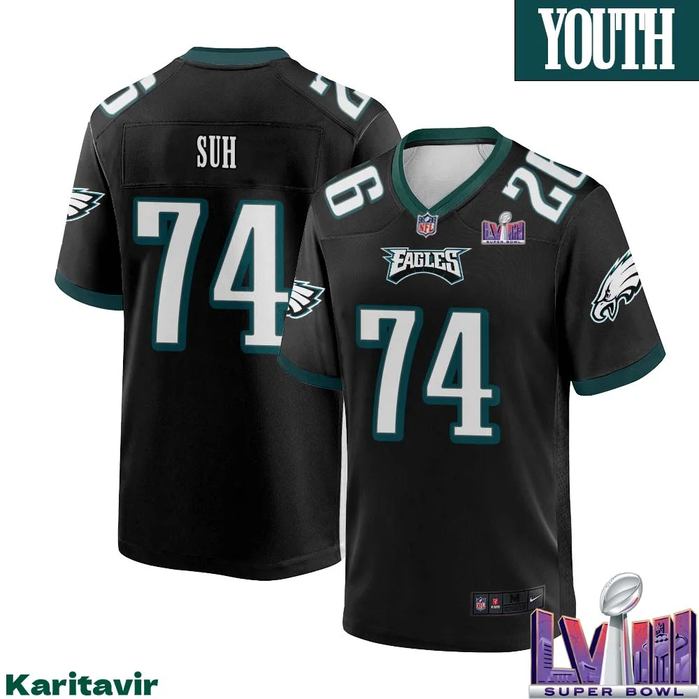 Ndamukong Suh No 74 Youth Black Philadelphia Eagles Super Bowl LVIII Alternate Game Player Jersey