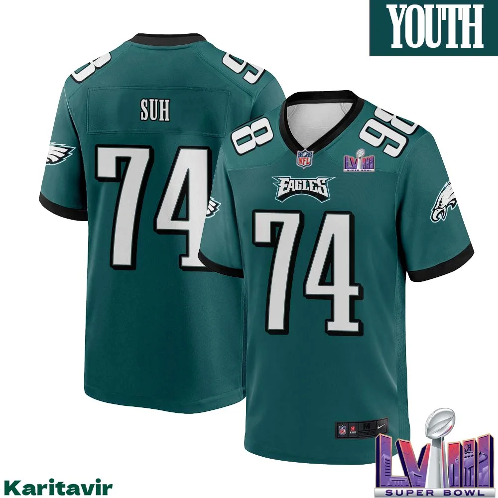 Ndamukong Suh No 74 Youth Midnight Green Philadelphia Eagles Super Bowl LVIII Home Game Player Jersey