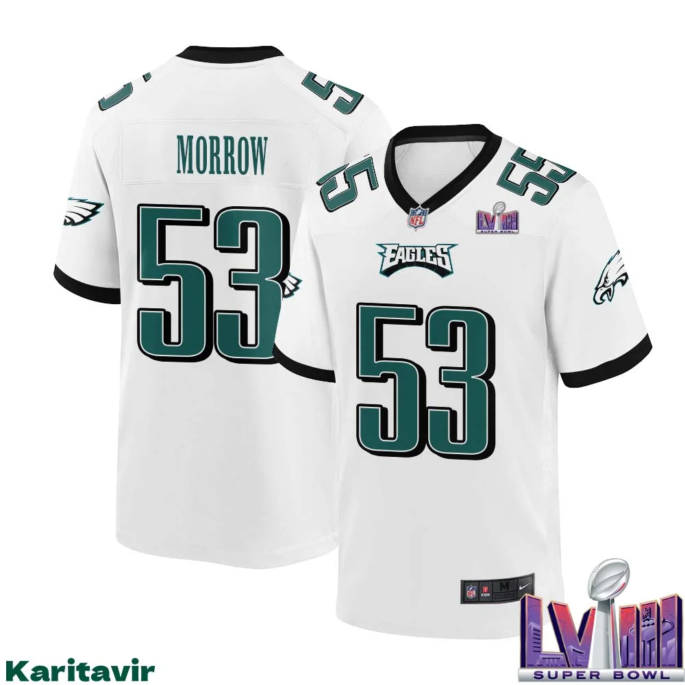 Nicholas Morrow No 53 Men White Philadelphia Eagles Super Bowl LVIII Away Game Player Jersey 1