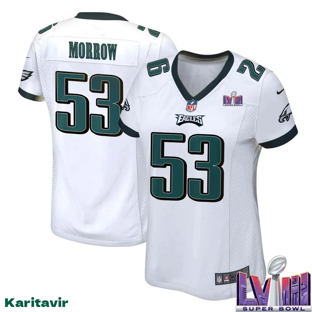 Nicholas Morrow No 53 Women White Eagles Super Bowl LVIII Away Game Player Jersey 1
