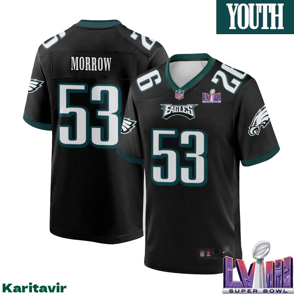 Nicholas Morrow No 53 Youth Black Philadelphia Eagles Super Bowl LVIII Alternate Game Player Jersey